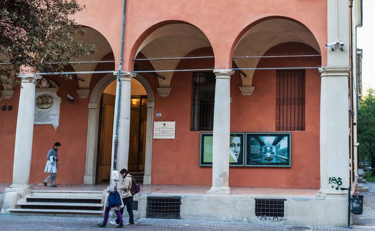 BOLOGNA, ITALY - NOVEMBER 2, 2012: people near National Art Gallery of Bologna (Pinacoteca Nazionale di Bologna). Museum offers collection of Emilian paintings 13-18th century.