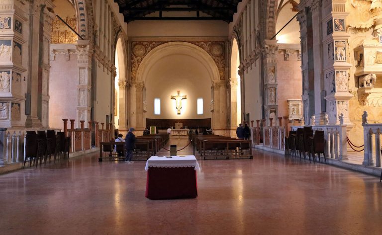 RIMINI, ITALY - NOVEMBER 03, 2013: Interior of the Church Tempio Malatestiana (Malatesta Temple). Built in 1450 and is the central temple of the Italian city of Rimini