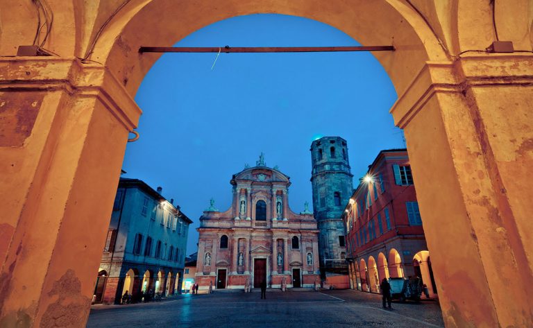 night view of San Prospero church, Reggio Emilia, Emilia Romagna, Italy