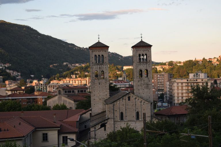 View of the church Basilica di Sant'Abbondio from the mountains of Como Italy