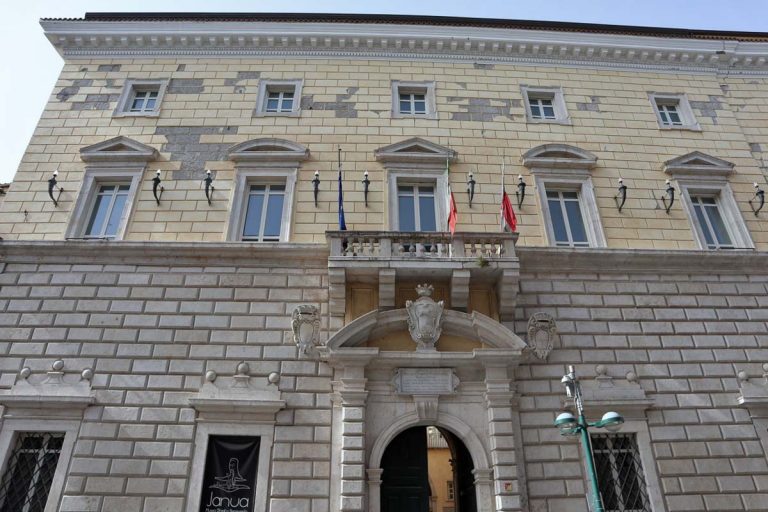 Benevento, Campania, Italy - May 4, 2020: Palazzo Paolo V at Corso Garibaldi home to the Museo delle Streghe