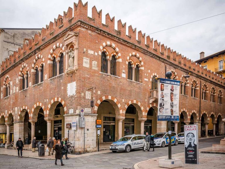 Domus Mercatorum Palace located on Piazza delle Erbe, the heart of the historic center of Verona, Veneto Region,northern Italy - March 9, 2016