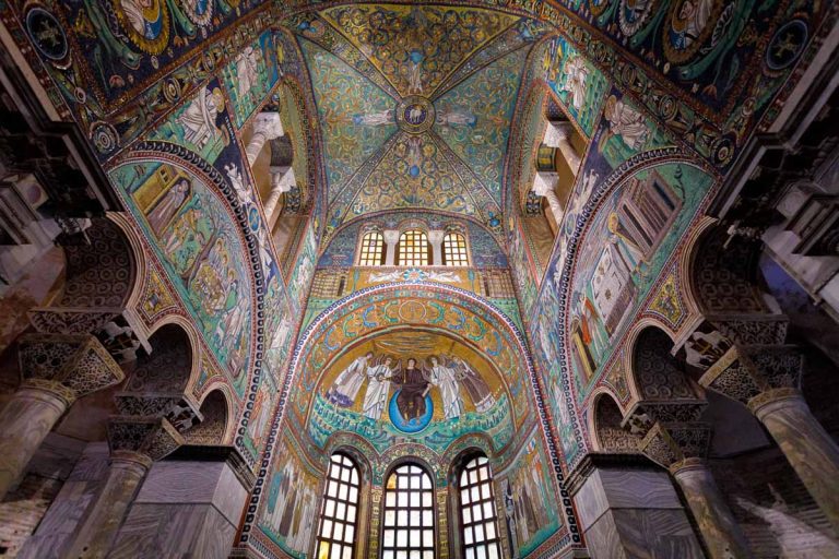Ravenna, Italy - 01.12.2018: Famous Early Christian Mosaics at San Vitale Church in Ravenna.