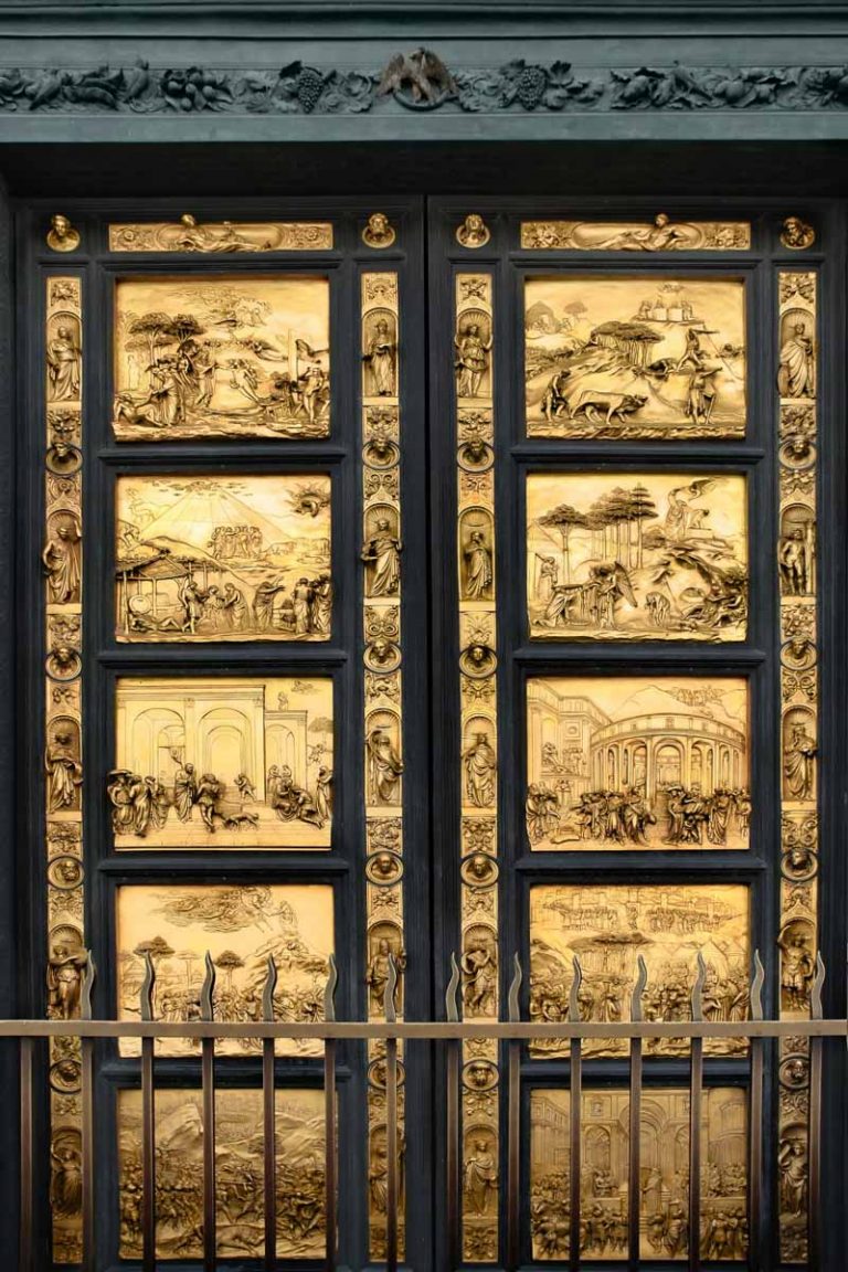 Gates of Paradise with Bible stories on door panels of Duomo Baptistry, Florence, Italy