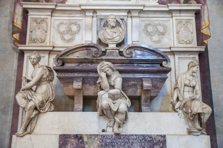 Florence, Italy - April 03, 2017: Michelangelo's tomb in the Basilica of Santa Croce