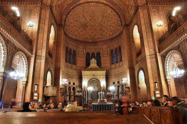 FLORENCE, ITALY - MAY 1, 2015: People visit the Great Synagogue in Florence, Italy. The landmark is also known as Tempio Maggiore.