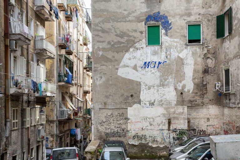NAPLES (Italy) - OCTOBER 4, 2015: Spanish Quarters is a part of the city of Naples in Italy. The area consists of a grid of around 18 streets by 12, including a population of some 14,000 inhabitants
