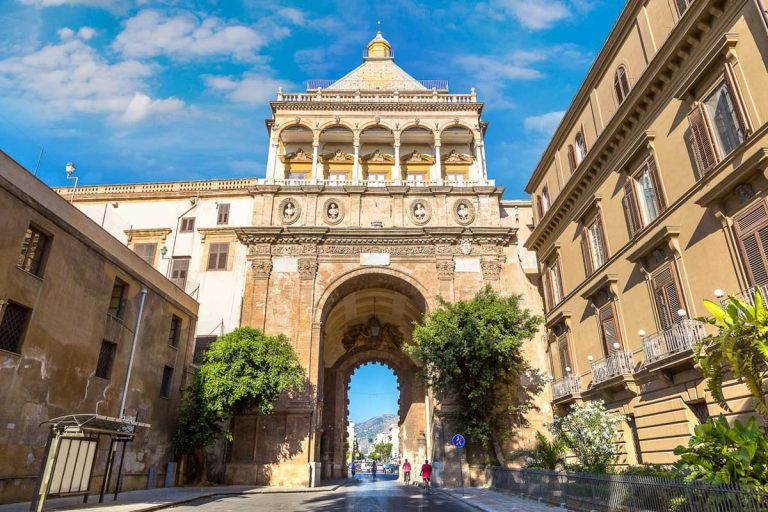 The gate of Porto Nuovo in Palermo, Italy in a beautiful summer day