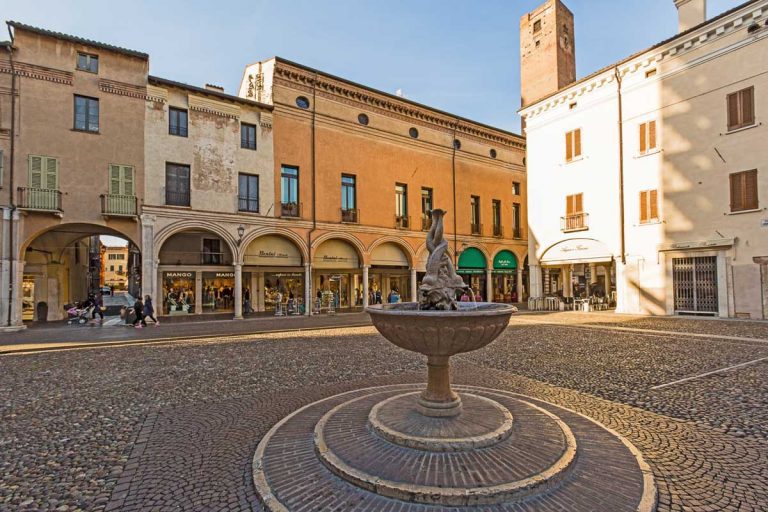 Mantova,Lombardy,Italy-2 March 2017:Piazza Broletto is one of the main squares of Mantua, located in the historical centre, between Piazza Sordello and Piazza delle Erbe.