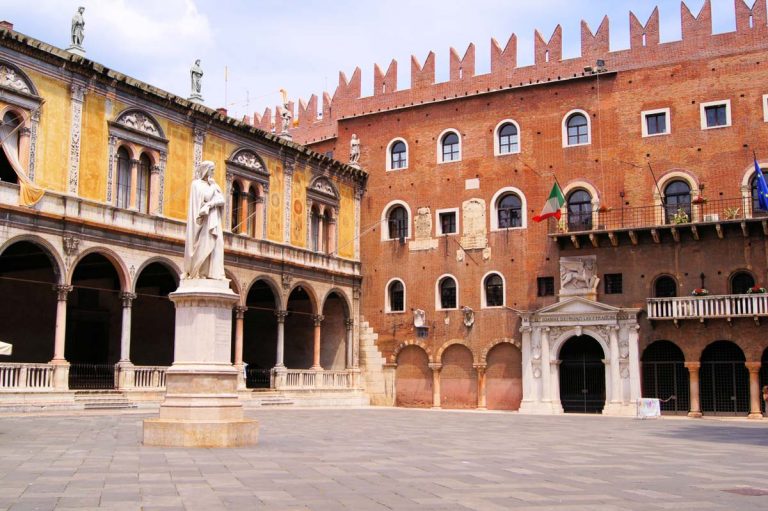 Verona, Italy - Piazza dei Signori with Dante statue