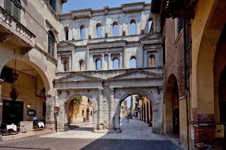 External facade of Porta Borsari, Verona, Veneto, Italy