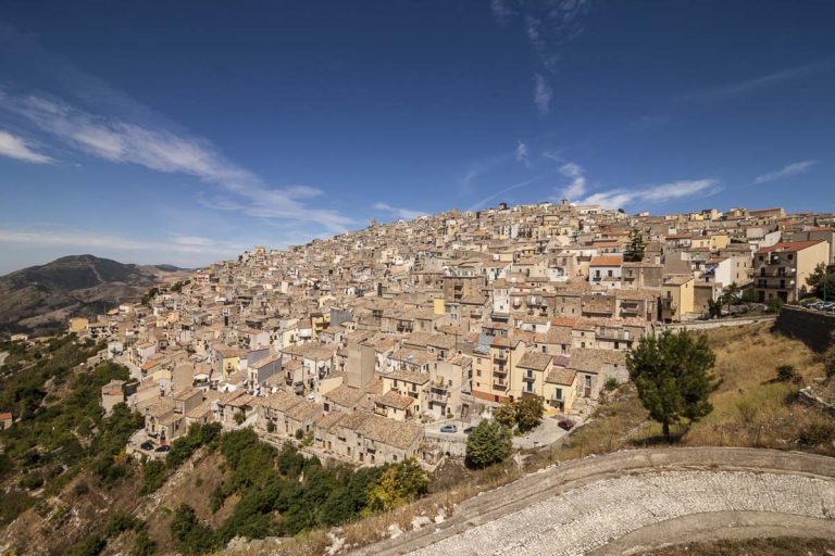 Panoramic view of Prizzi, a typical village located in the middle of the Sicily