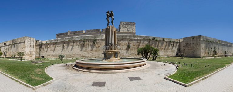 Fountain of Hrmony in front of Castle of Charles V. Lecce. Puglia. Italy.