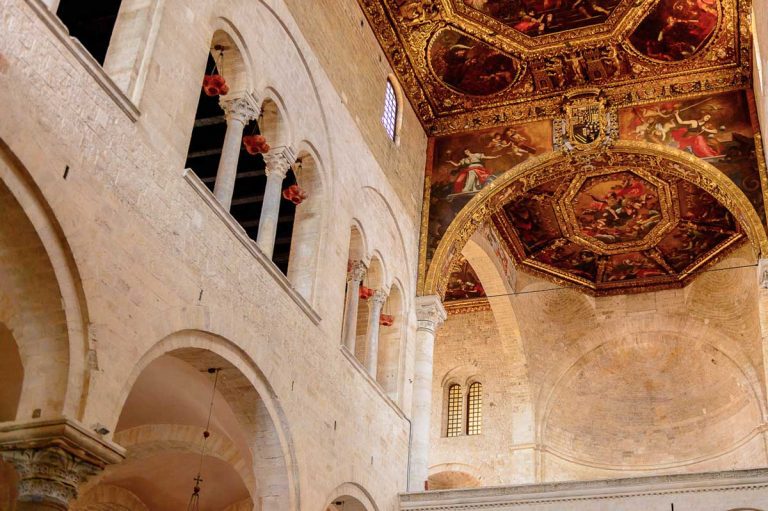 BARI, ITALY - MAY 9, 2016: Interior of Basilica di San Nicola (Basilica of Saint Nicholas). It is a pilgrimage destination for Roman Catholics and Orthodox Christians from Eastern Europe