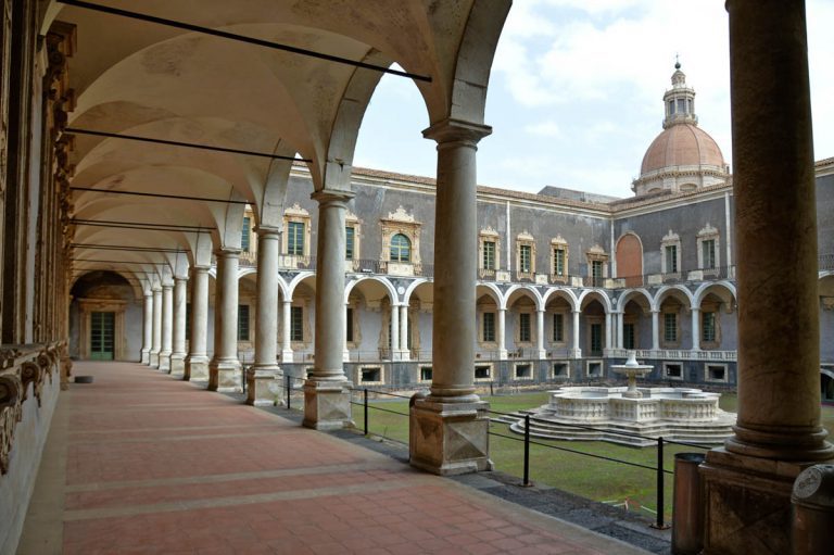 Catania, Italy, 10/14/2016. Image of the internal courtyard of the Benedictine monastery, today university of studies