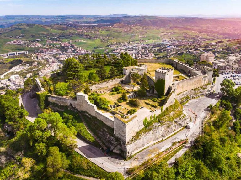 Castello di lombardia in Enna Sicily, Italy. Aerial photo.