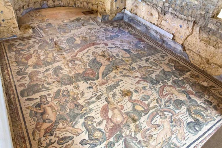 PIAZZA ARMERINA, SICILY, September 29, 2014: Mosaics in Villa Romana del Casale, Piazza Armerina, Sicilia, Italy, UNESCO World Heritage Site