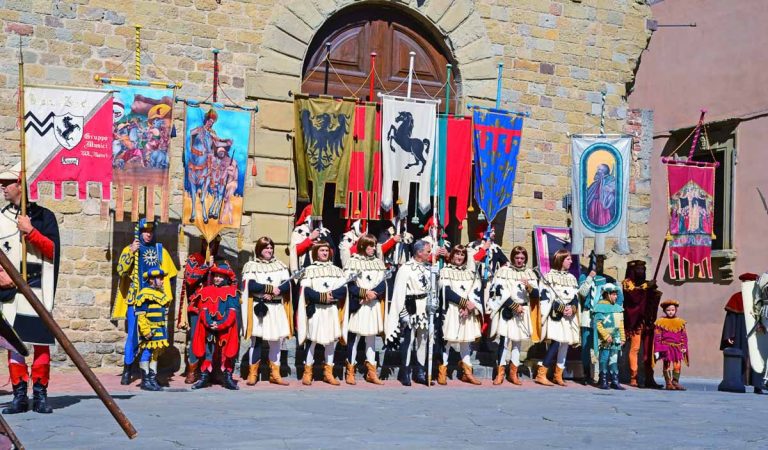 AREZZO, ITALY - AUGUST 26:Giostra del Saracino parade in medieval costumes in the town's historic center August 26 2016 in Arezzo Italy