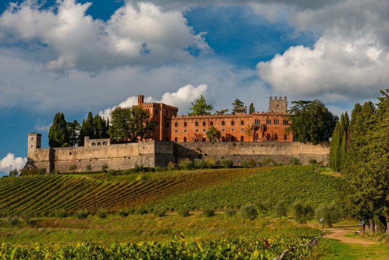 Siena, Tuscany: November 20 2020: scenic views of the colors of Chianti in Tuscany and the Castello di Brolio
