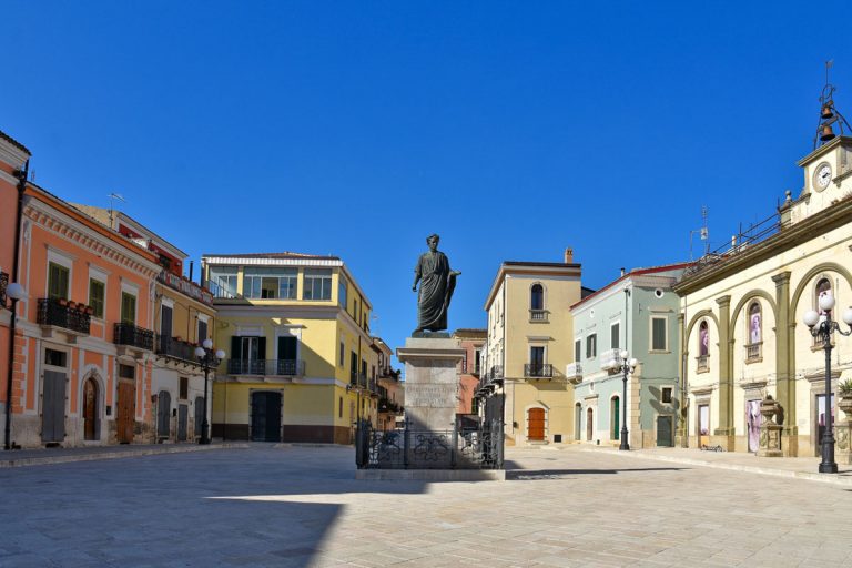 Venosa, Italy, 10/26/2019. A square dedicated to the Latin poet Horace, born in this ancient town in the Basilicata region.