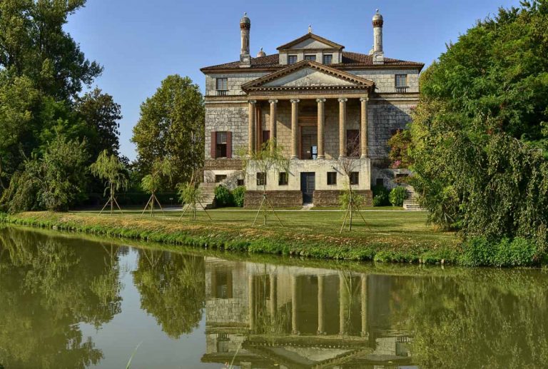 Mira, province of Venice, Veneto region, Italy. August 2018. Villa Foscari, called La Malcontenta, was designed by Andrea Palladio in 1559 in Malcontenta, a hamlet of Mira, along the Brenta canal.