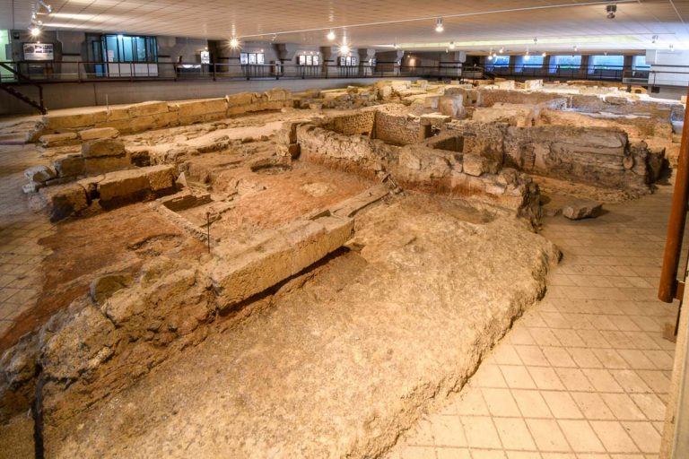 Brindisi, Italy - September 21 2018: The underground excavations of an ancient Roman village at the Archaeological are of San Pietro degli Schiavoni in Brindisi Italy.