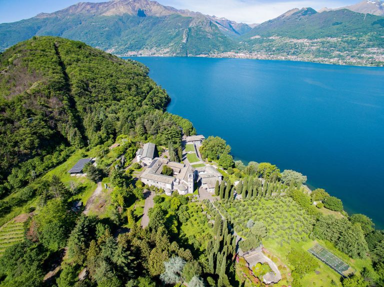 Aerial - Lake Como (IT) - Cluniacense Abbey of Santa Maria di Piona (1138)