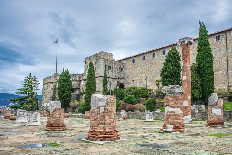 The castle of San Giusto and the archaeological remains in Trieste. Italy