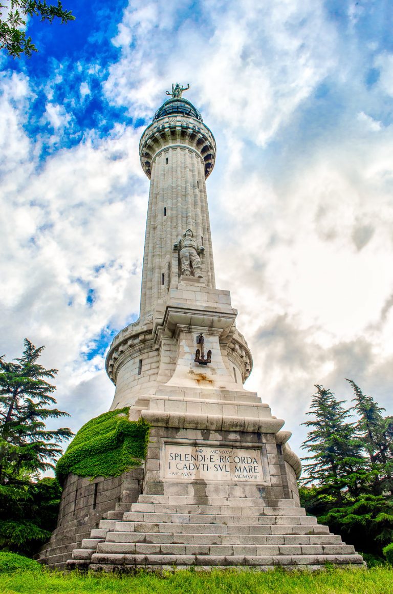 Trieste, Italy, 2 Jun 2013 - The Faro della Vittoria or Victory Lighthouse symbol of Trieste city .