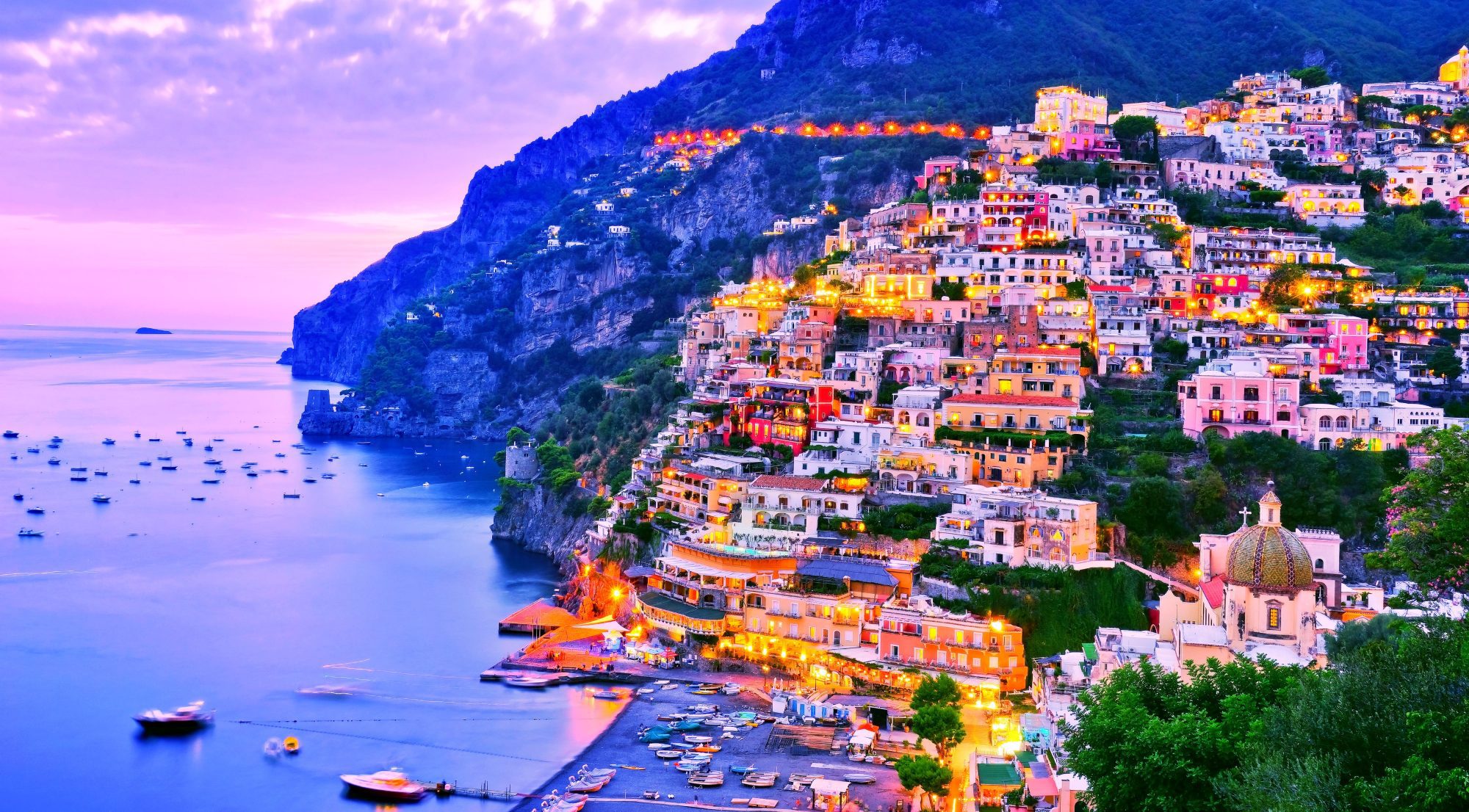 View,Of,Positano,Village,Along,Amalfi,Coast,In,Italy,At