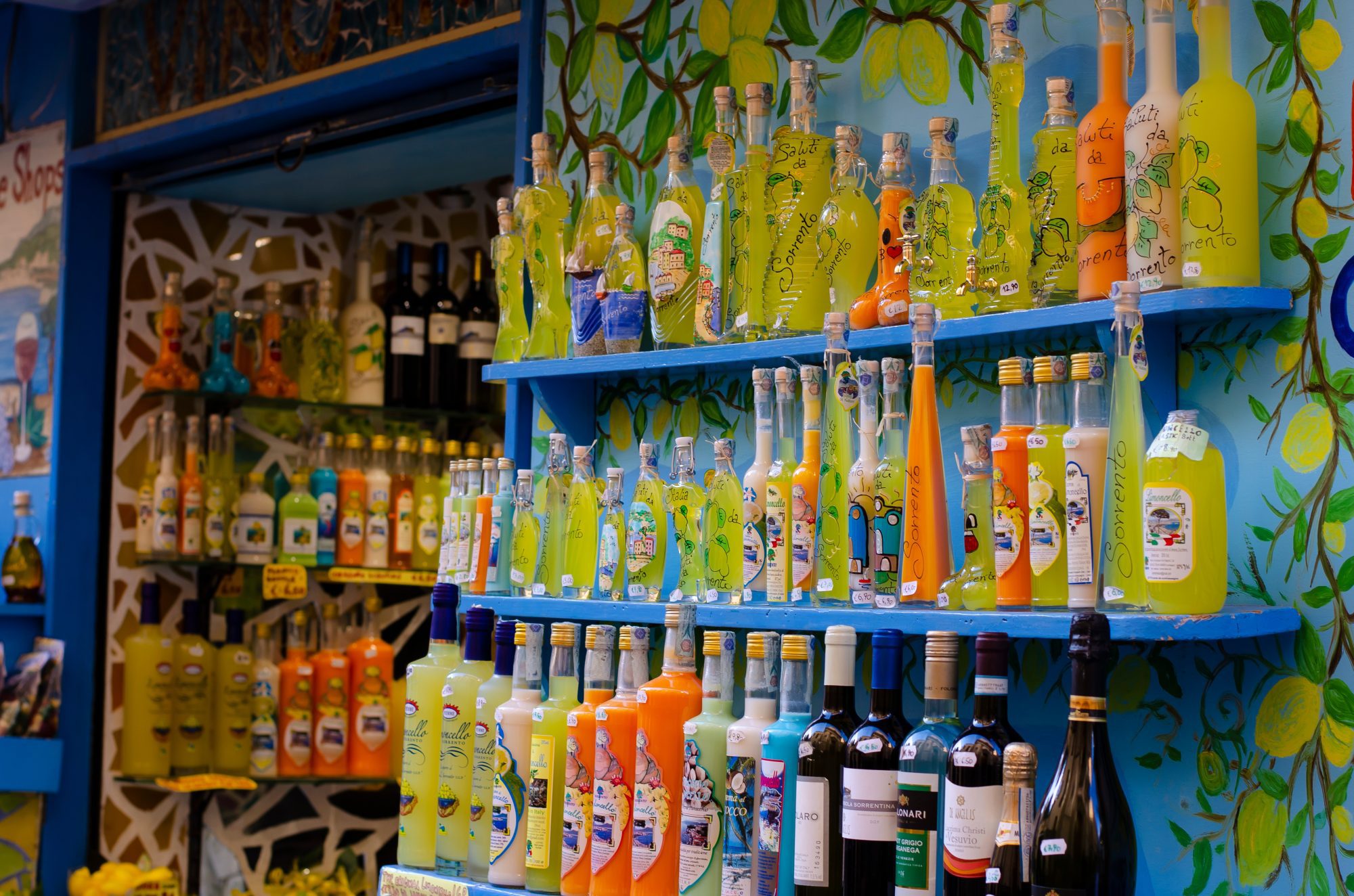 Sorrento,campania/italy-,December,16,2018:,Bottles,Of,Limoncello,And,Other,Liqueurs,In